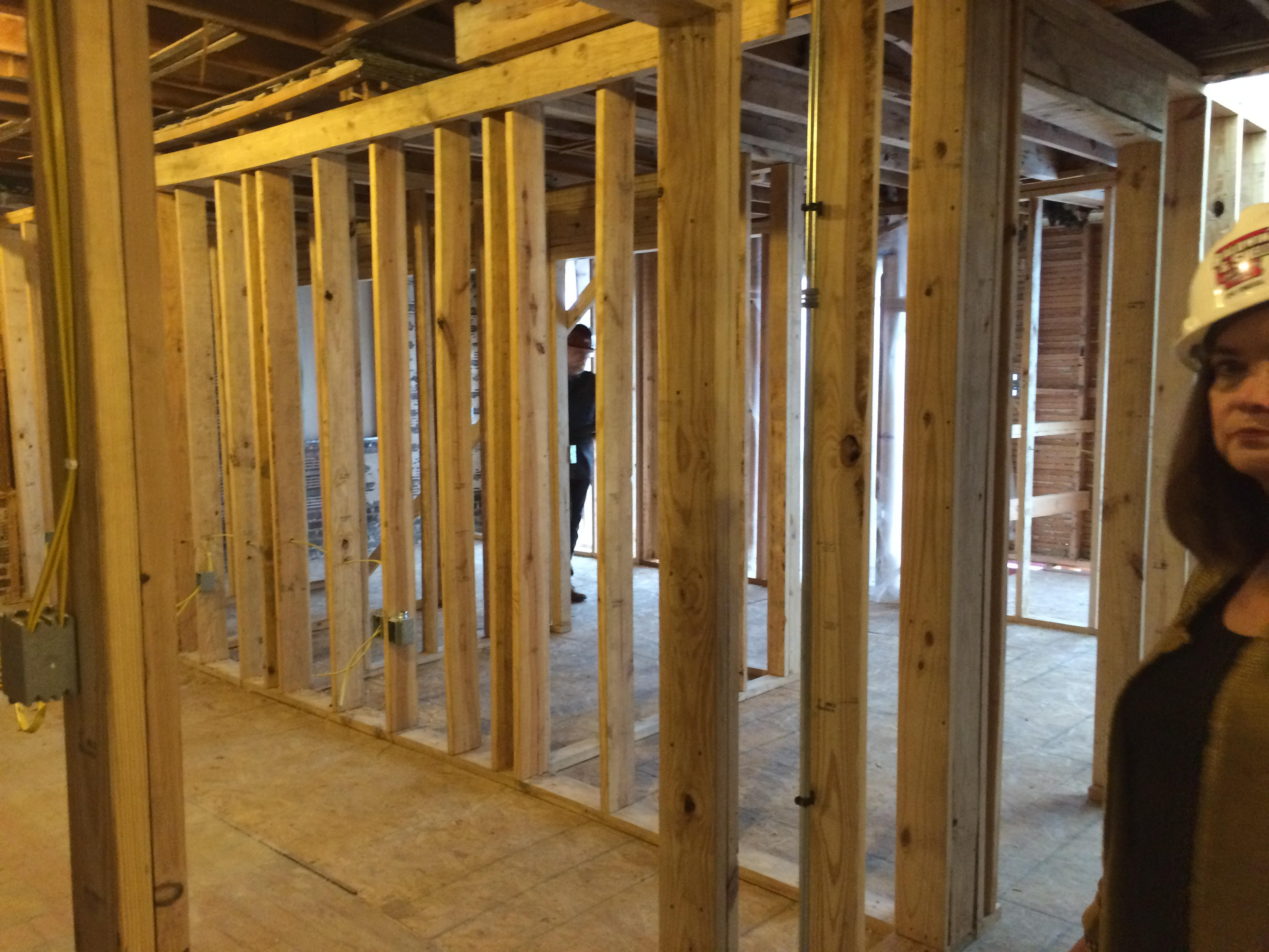 Looking northwest into framing of south bathroom on the 3rd taken from the top of the front stairs.